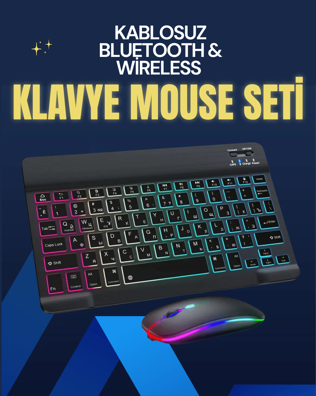 Þýk ve Sessiz Tasarýmlý Iþýklý Klavye Mouse Seti – Þarjlý, Wireless