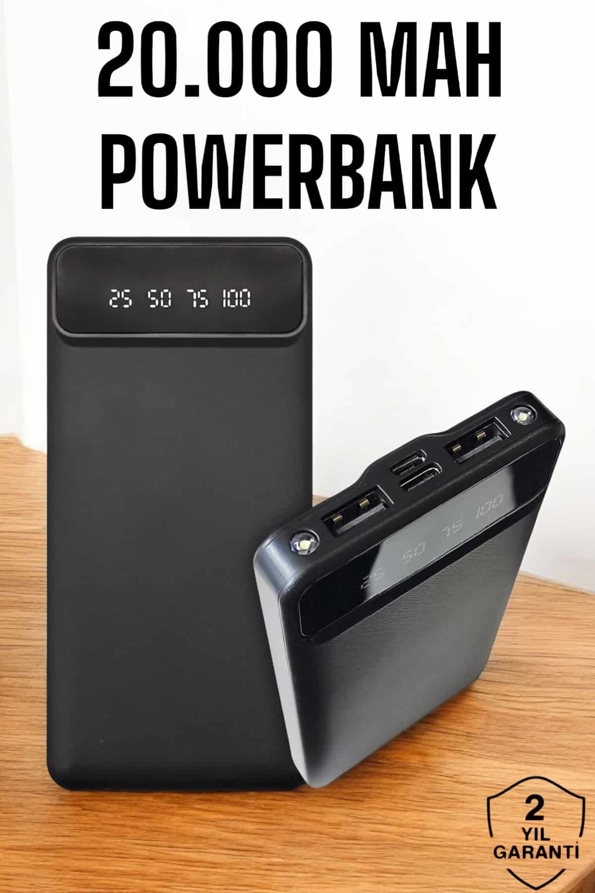 20.000 Mah Led Iþýklý LCD Ekran USB Giriþli Type-C Lightning Powerbank