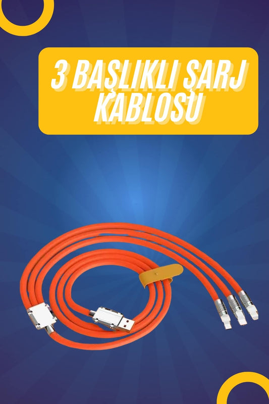 120W Silikon Metal Uçlu LED Iþýklý 3 In1 Þarj Kablosu 1.2m