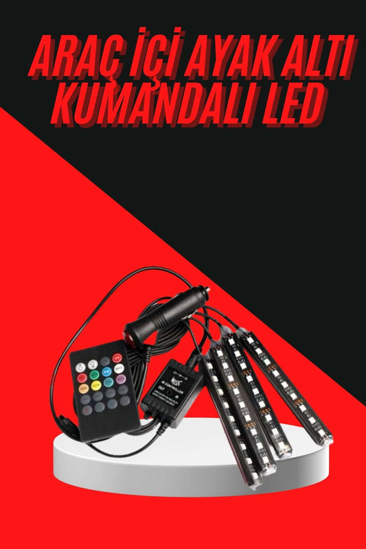 12 Ledli RGB Iþýklý Araç Içi Ayak Altý Led Oto Ampul Kumandalý 7 Renk