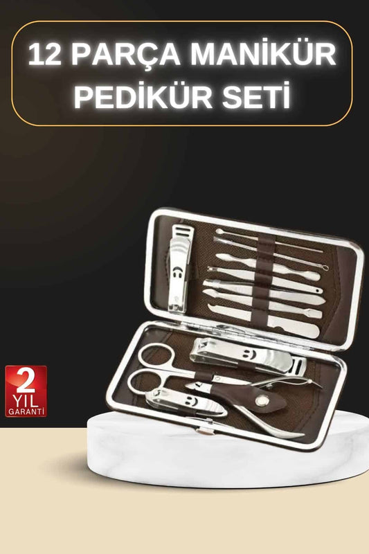 12 Parça Manikür Pedikür Seti Özel Deri Çanta El Ayak Bakýmý Akne ve Sivilce Temizleme