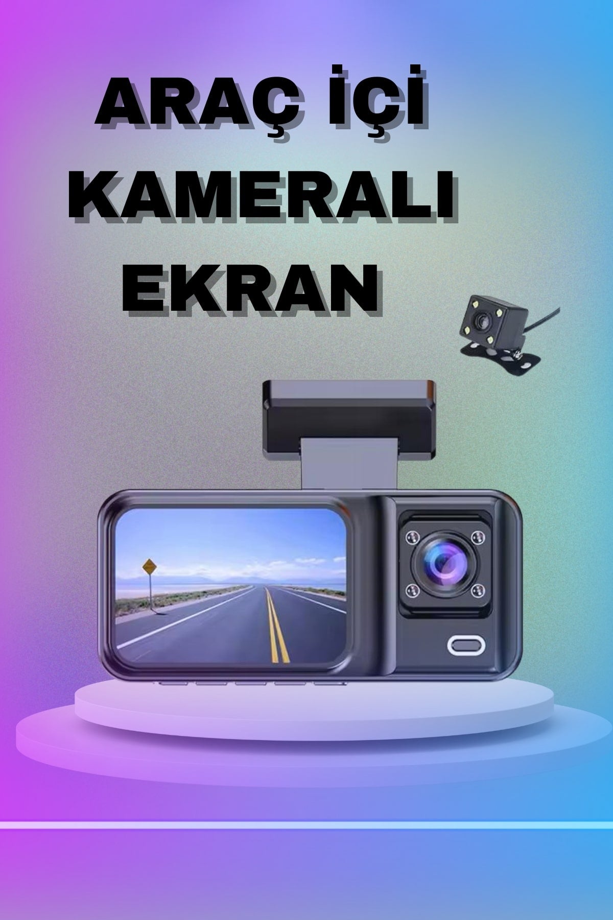 1080P 3 Lensli WÝFÝ Araç Ýçi Kameralý Ekran DVR Kaydedici Gece Görüþlü