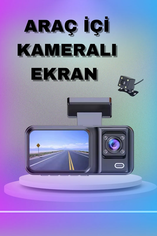 1080P 3 Lensli WÝFÝ Araç Ýçi Kameralý Ekran DVR Kaydedici Gece Görüþlü