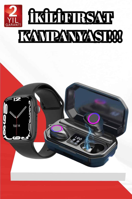 2025 Model Akýllý Saat ve Bluetooth Kulaklýk 5.0 Bluetooth Baðlantýlý Dokunmatik Ekran