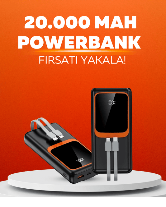 20.000 mAh Powerbank – 22.5W Hýzlý Þarj, Çok Kablolu, Dijital Göstergeli