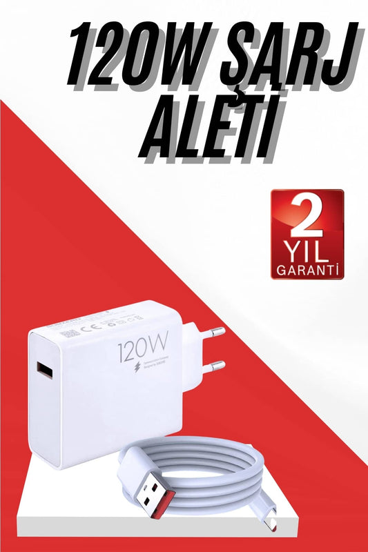 120W Þarj Aleti Hýzlý Çift Turbo Þarj Aleti Seti Beyaz