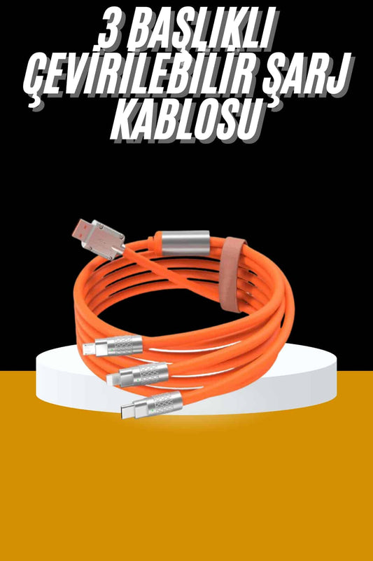 120W 3 Ýn 1 Uyumlu Silikon Þarj Kablosu Hýzlý Þarj Kablosu