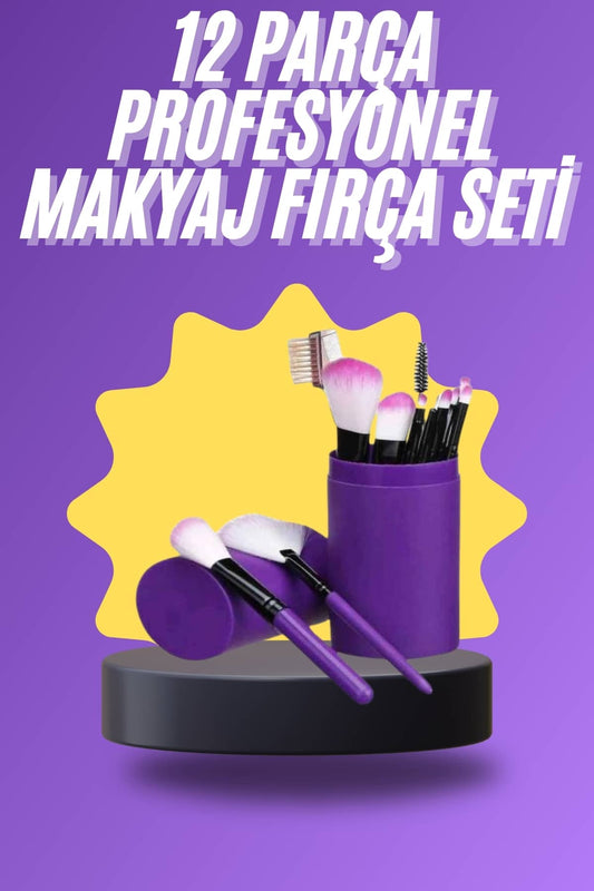 12 Parça Makyaj Fýrça Seti Profesyonel Fondöten Allýk Far Kontür Fýrçasý