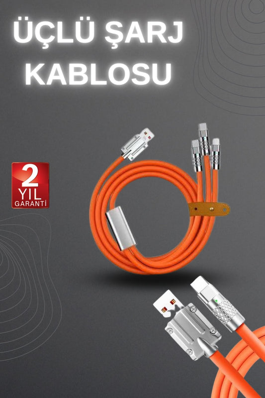 120W Hýzlý Þarj Kablosu Turuncu Yüksek Güç Kapasitesi Çoklu Þarj Giriþi