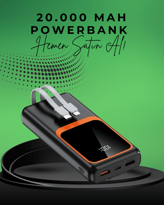 20000 mAh Taþýnabilir Powerbank | Çok Kablolu, Hýzlý Þarj Destekli (22.5W)