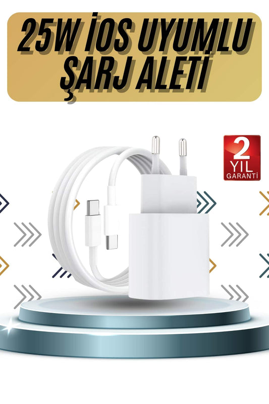 15/Pro/Pro Max 25W ÝOS Uyumlu Hýzlý Þarj Aleti Adaptörlü Beyaz