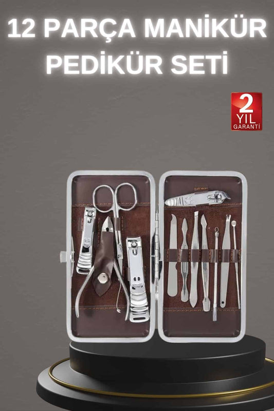 12 Parça Paslanmaz Çelik Kompakt ve Taþýnabilir Manikür Makasý Týrnak Makasý