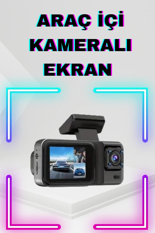 2 Ýnç Araç Ýçi Kameralý Ekran 1080P Full HD Kaliteli Hafýza Kart Destekli