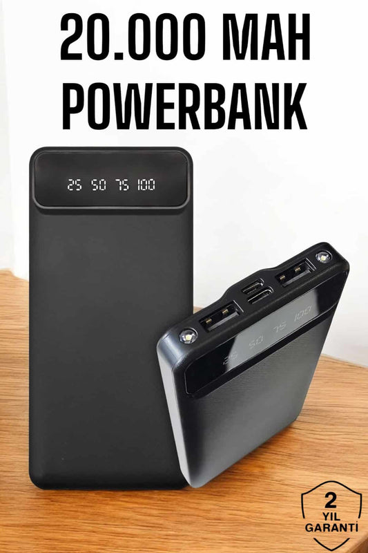 20.000 Mah Led Iþýklý LCD Ekran USB Giriþli Type-C Lightning Powerbank